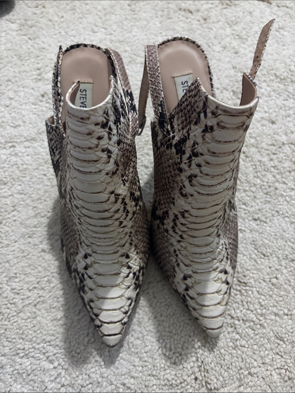 Steve Madden Neutral Snake-Print Pointed Mule Ankle Booties